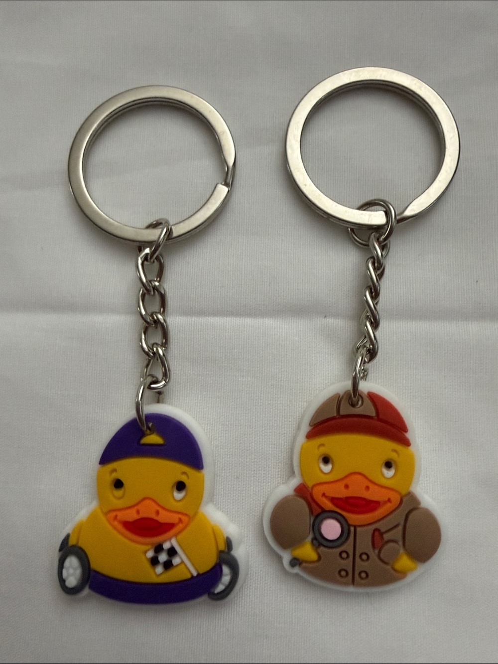 Yellow Rubber Duck Keychains Set of 2 - Cartoon Racer & Detective
